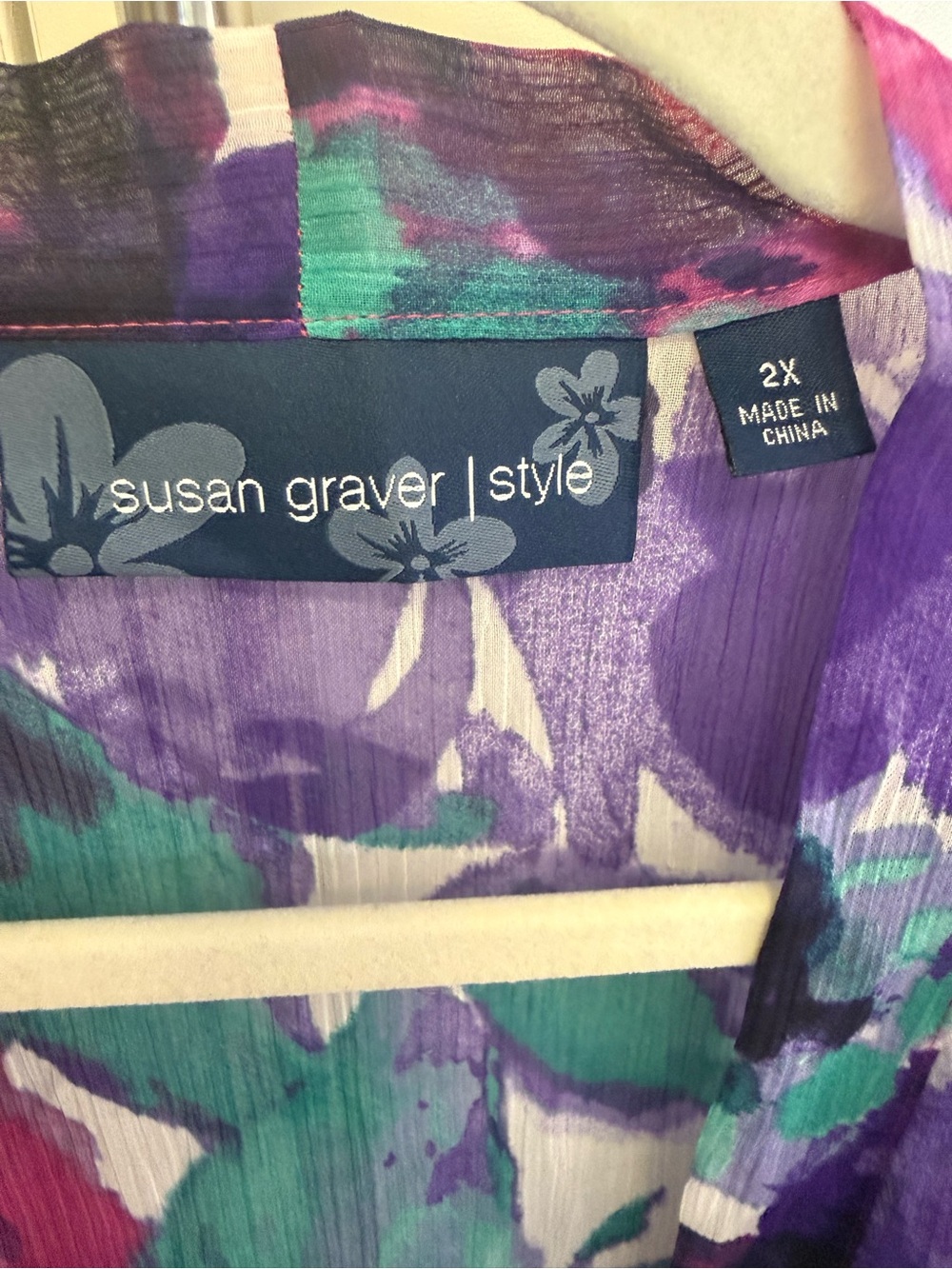 Susan Graver Sheer Floral Kimono Duster 2X Purple/Pink/Teal. Wrinkle Resistant - Picture 4 of 6